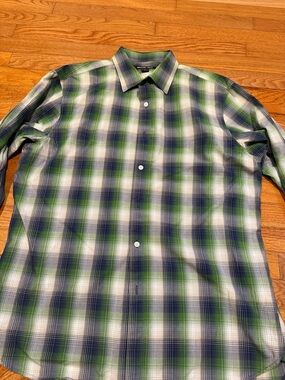 Men's Green Navy Plaid Dress Shirt - Classic Button-Down Michael Kors size XL